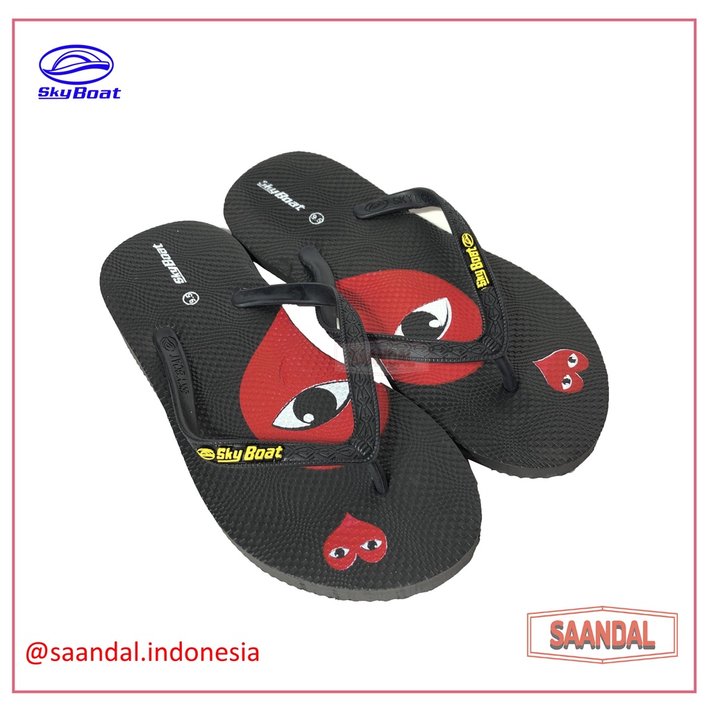 Grosir-Sandal Jepit Karet Wanita Perempuan Skyboat Heart Love Gambar Hati (ISI 6 PASANG)