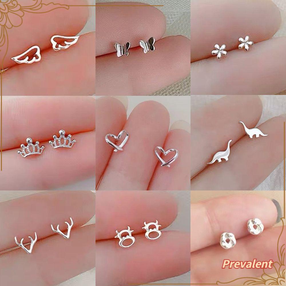 Preva Anting Tusuk Mini Anting Tusuk Hadiah Hypoallergenic925 Silver Untuk Wanita Perempuan Dinosaurus Butterfly