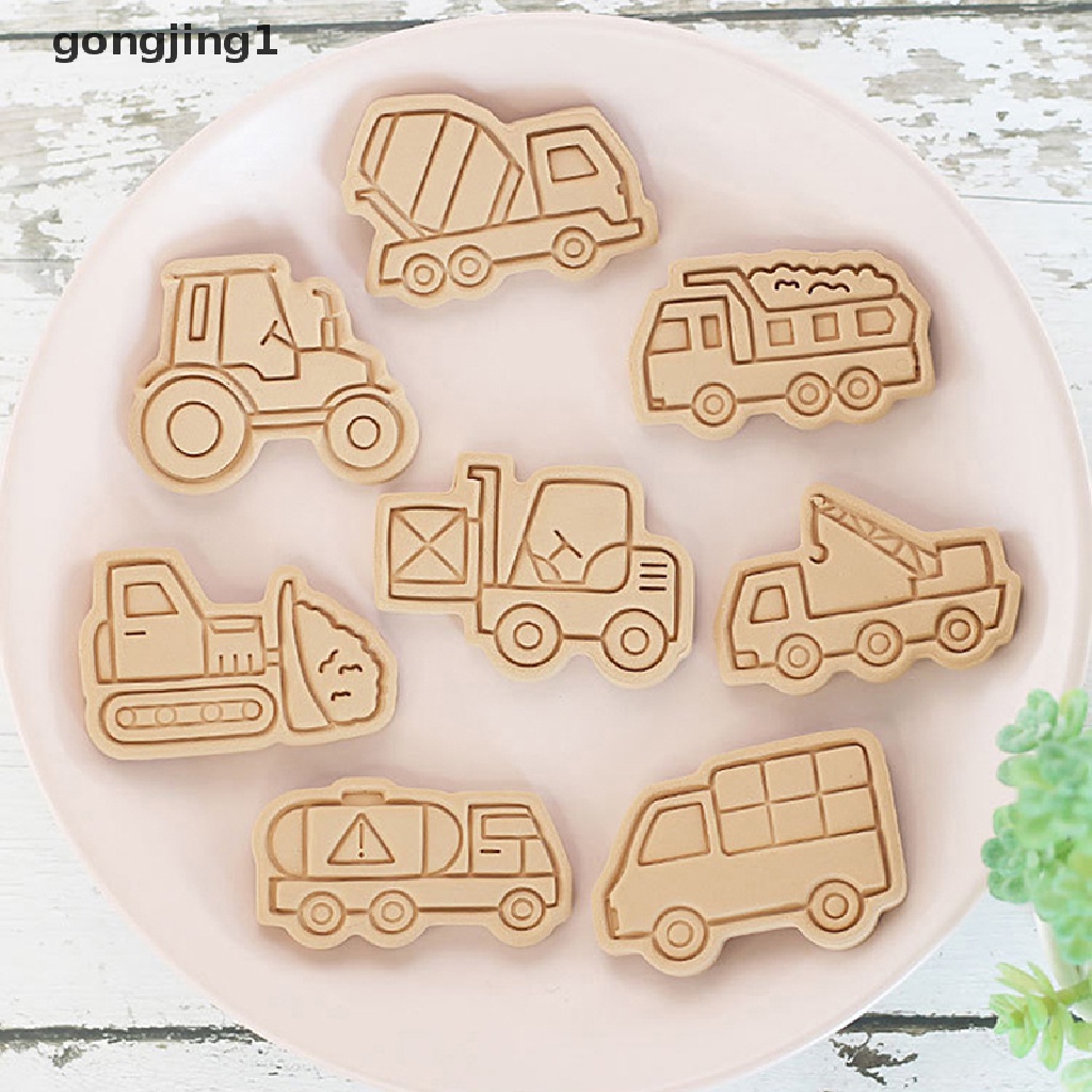 Ggg 8Pcs /set Kendaraan Teknik Mobil 3D Kartun Cookie Cetakan Biskuit Cutter Stamps DIY Fondant Plunger Kue Alat Dapur Baking Pastry Bakeware Baking Tool ID