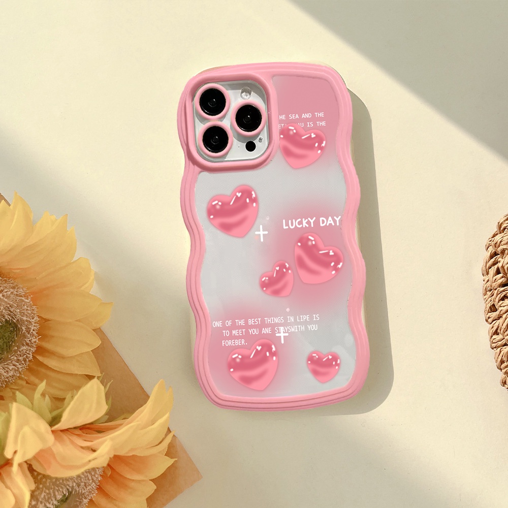 IPHONE Case Fashion Cocok Untuk Iphone11 14 12 13 Pro MAX iPhone7 8plus 6s Plus XR 14Plus XS MAX SE 2020 Cases Fashion Pink Love Hati Bunga Tulip Wavy Edge TPU Soft Phone Cover BY