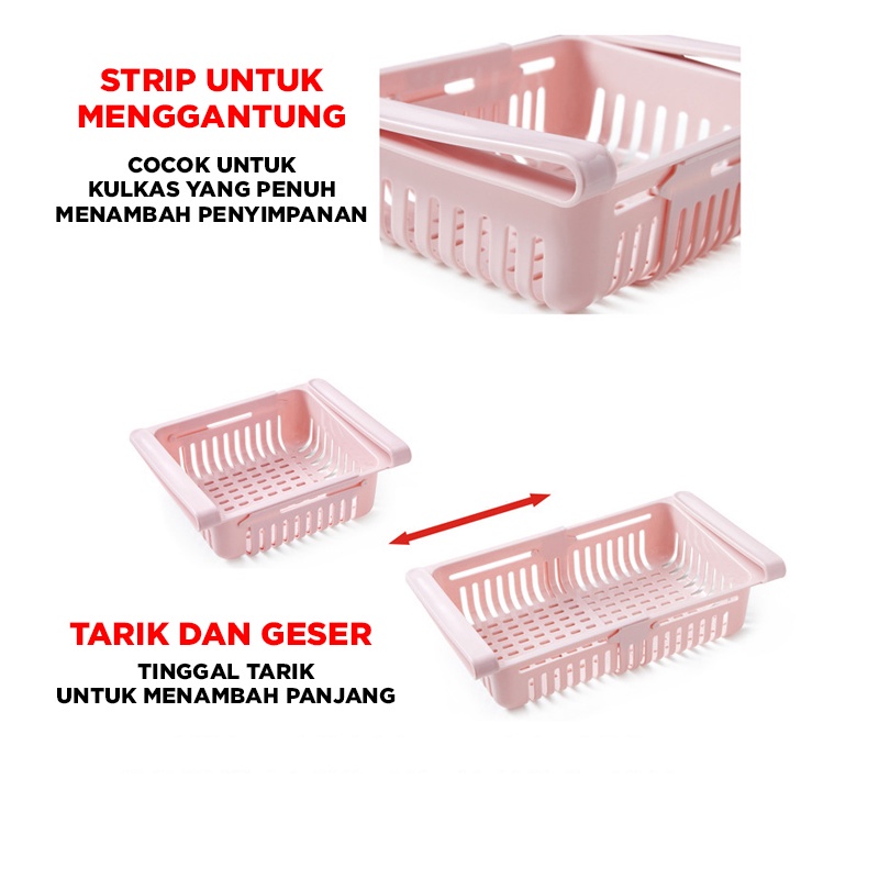 Rak Tambahan Kulkas Serbaguna Sliding Rack Multifungsi Organizer Kulkas / Laci Keranjang Sliding Penyimpanan Kulkas