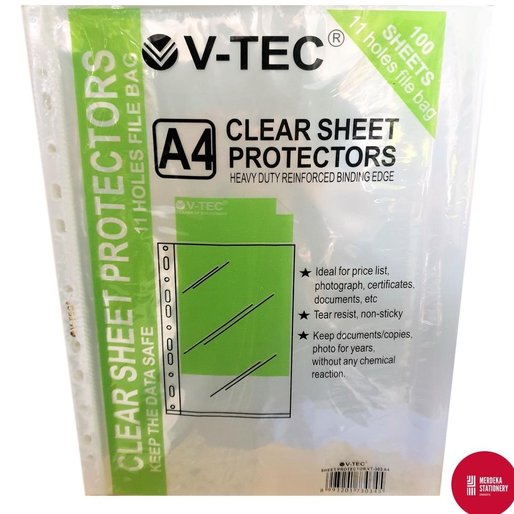 

CLEAR SHEET PROTECTOR V-TEC A4 11 HOLES/LUBANG FILE BAG 100 LEMBAR TERLARISS...,,,,,