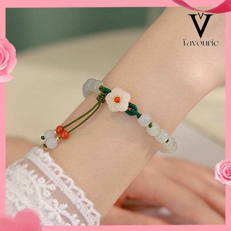 CODJade Bead Gelang Kecil Peach Blossom Woven Perempuan Desain Niche Mahasiswa Pacar Hadiah-FA