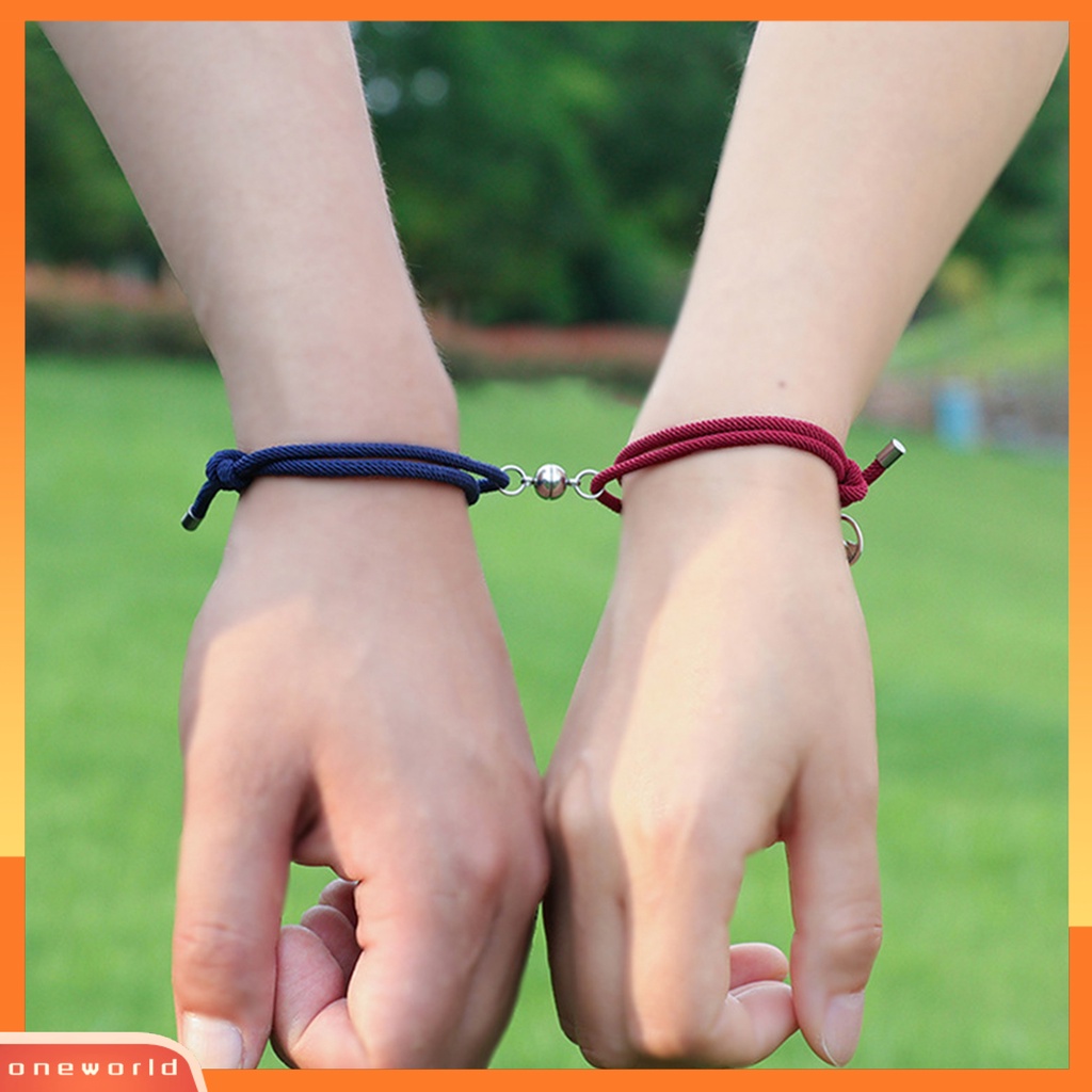 2Pcs Bracelet Adjustable Couple Gift Alloy Couple Rope Braided Bracelet for Couple