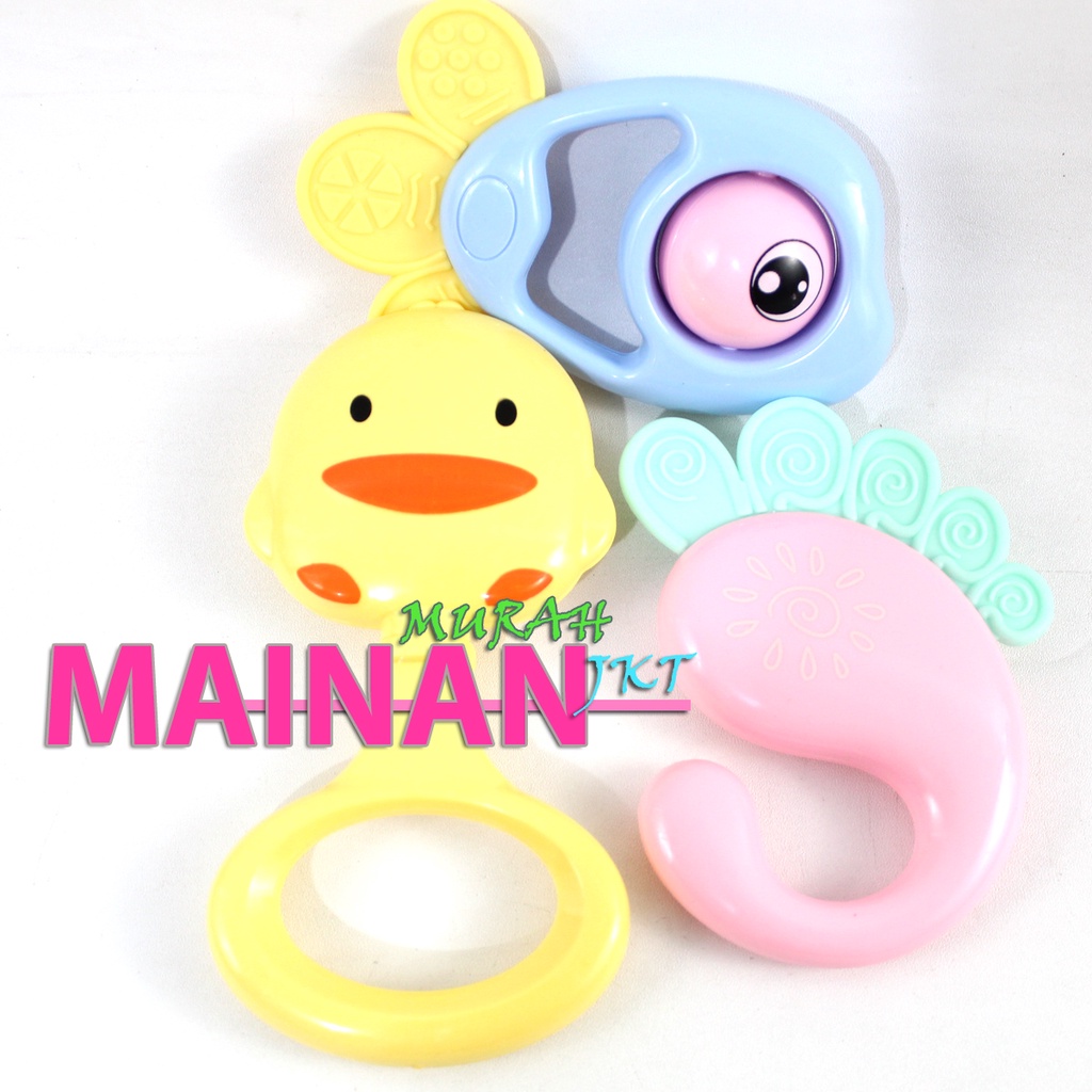 MAINANKEI MAINAN ANAK MURAH BABY RATTLES PR17658 MAINAN KRINCING TEETHER BAYI BENTUK BEBEK IKAN EDUKASI ANAK BAYI