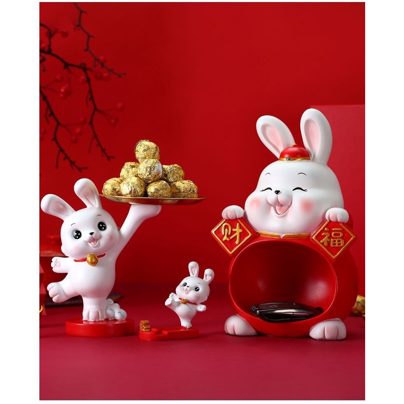 Jual Pajangan imlek 2023 dekorasi meja tahun kelinci CNY red ear rabbit
