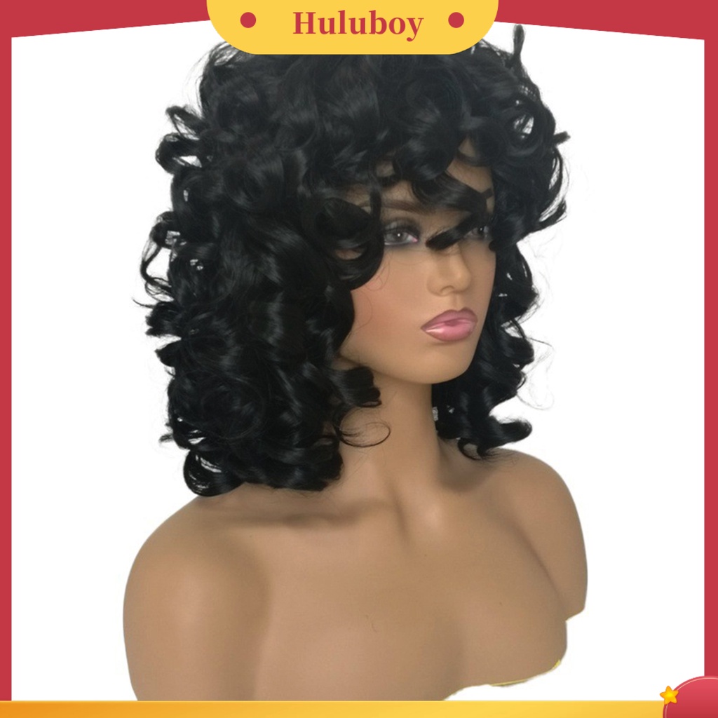 Wig Rambut Panjang Keriting Dengan Poni Bahan Sutra Suhu Tinggi Untuk Wanita