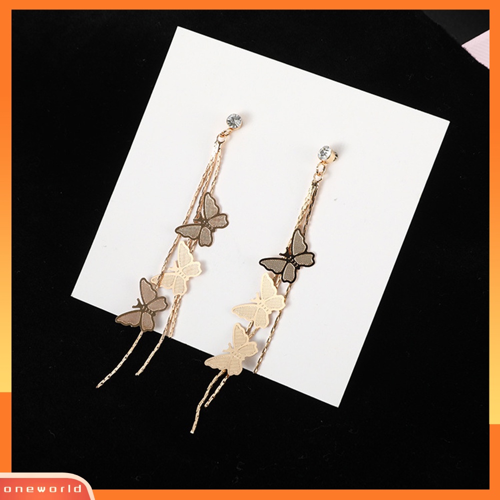 [WONE] Fashion Wanita Kupu-Kupu Rumbai Panjang Menjuntai Berlian Imitasi Stud Earrings Jewelry