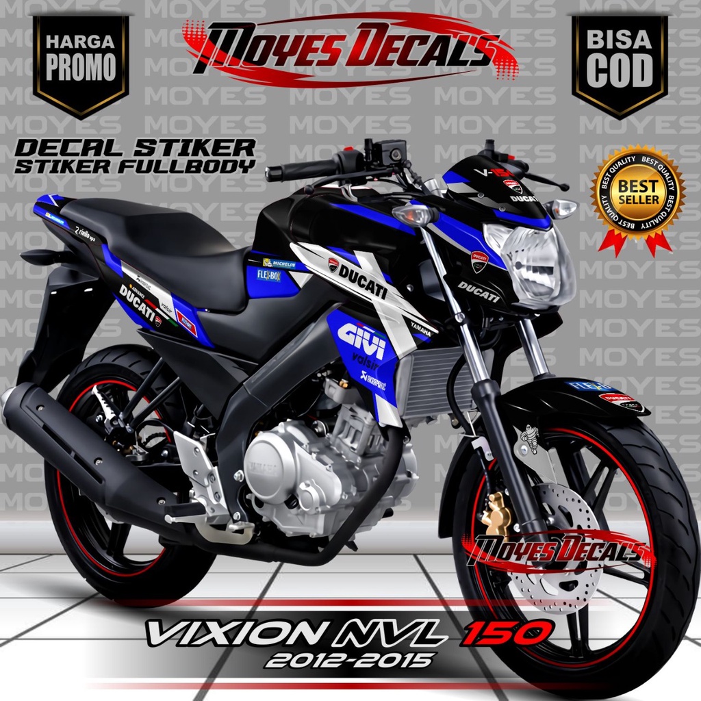 Decal Sticker Vixion NVL - Motif GIVI Racing Team Series Warna Hitam Biru