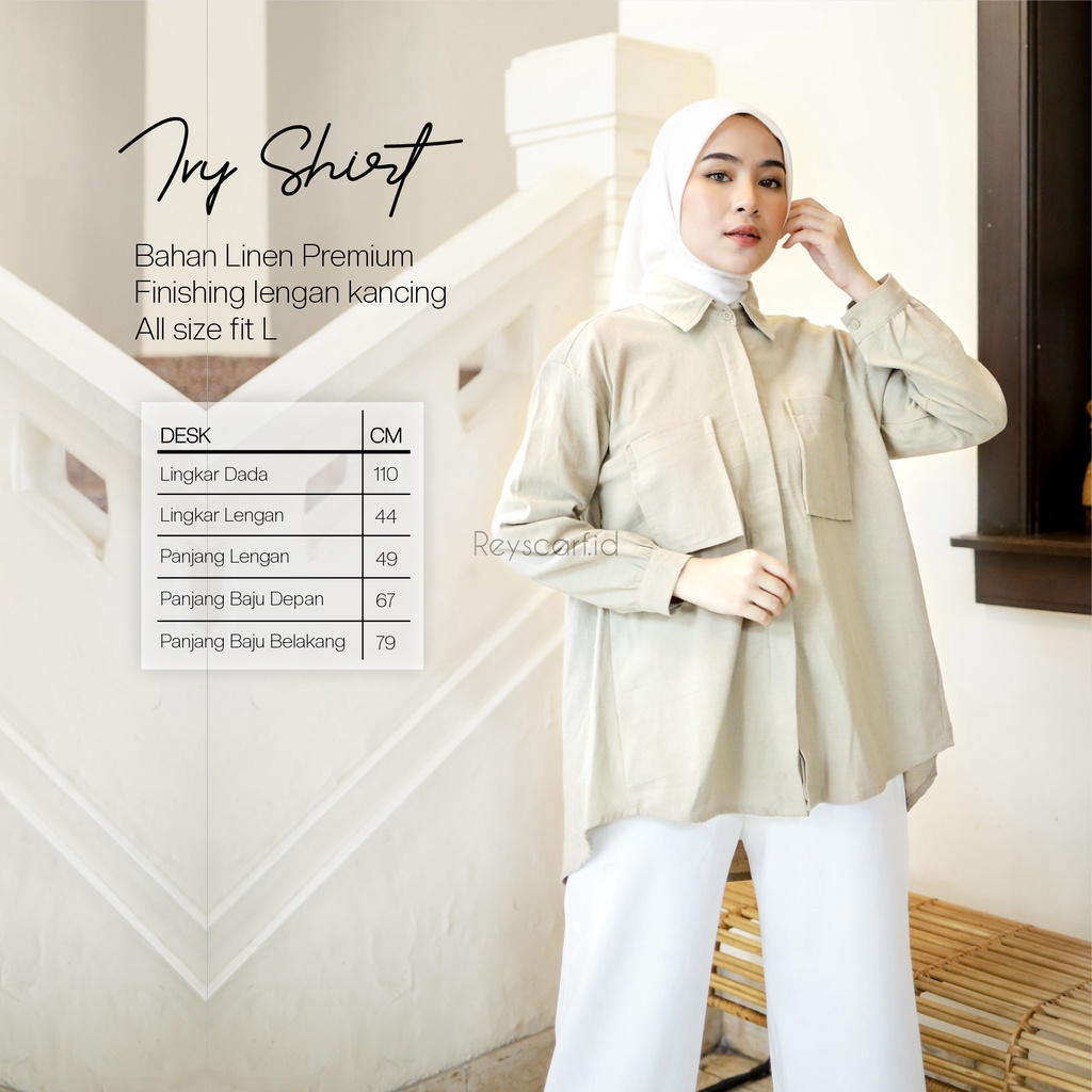 Kemeja Ivy Shirt By Reyscarf.id - Bahan Cotton Linen Premium  Kemeja Linen Wanita | Atasan Wanita Kekinian | Bisa COD