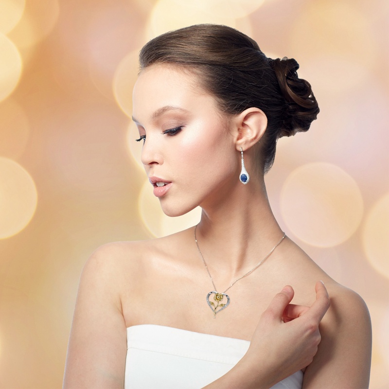 Kalung Fashion Wanita Perhiasan Aksesoris Desain Mawar Alloy Love Hias Kristal Necklace Untuk Wanita