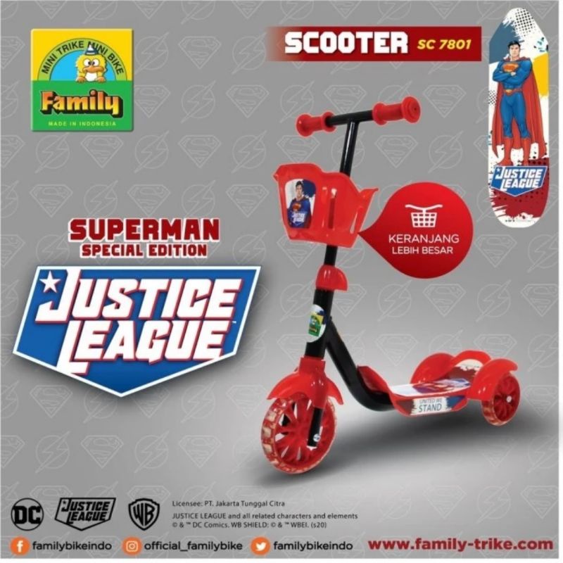 Scooter Skuter Family Famili Super Hero Tipe Type Tipe Model Justice League SC-7801 SC 7801 Anak Ori