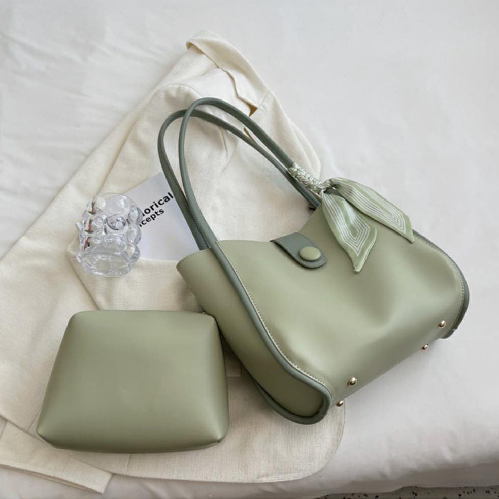 Tote Bag Wanita 4229 / Tas Bahu Florida Free Pouch + Syall Twilly-Hijau Mint Kombi
