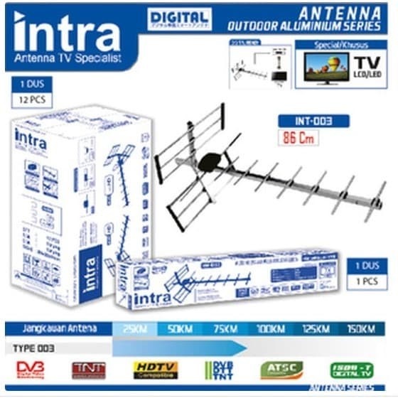 INTRA INT-003 Antena Tv Digital Outdoor Free Kabel 13 Meter Support Set Box Original