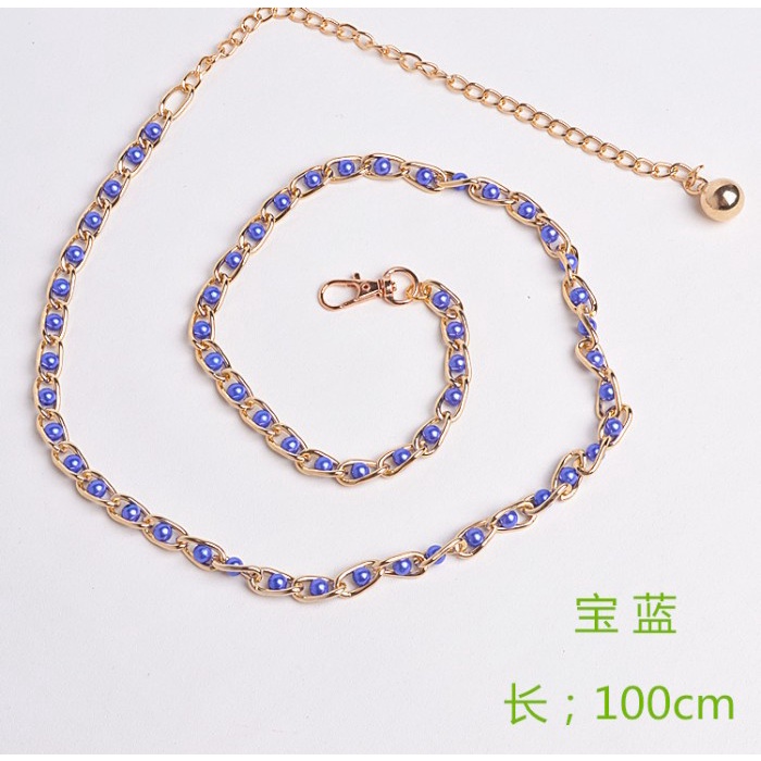 Ikat Pinggang Wanita Ikat Pinggang Tali Rantai Mutiara Bahan Metal Mutiara untuk Wanita - Biru(J4J5)