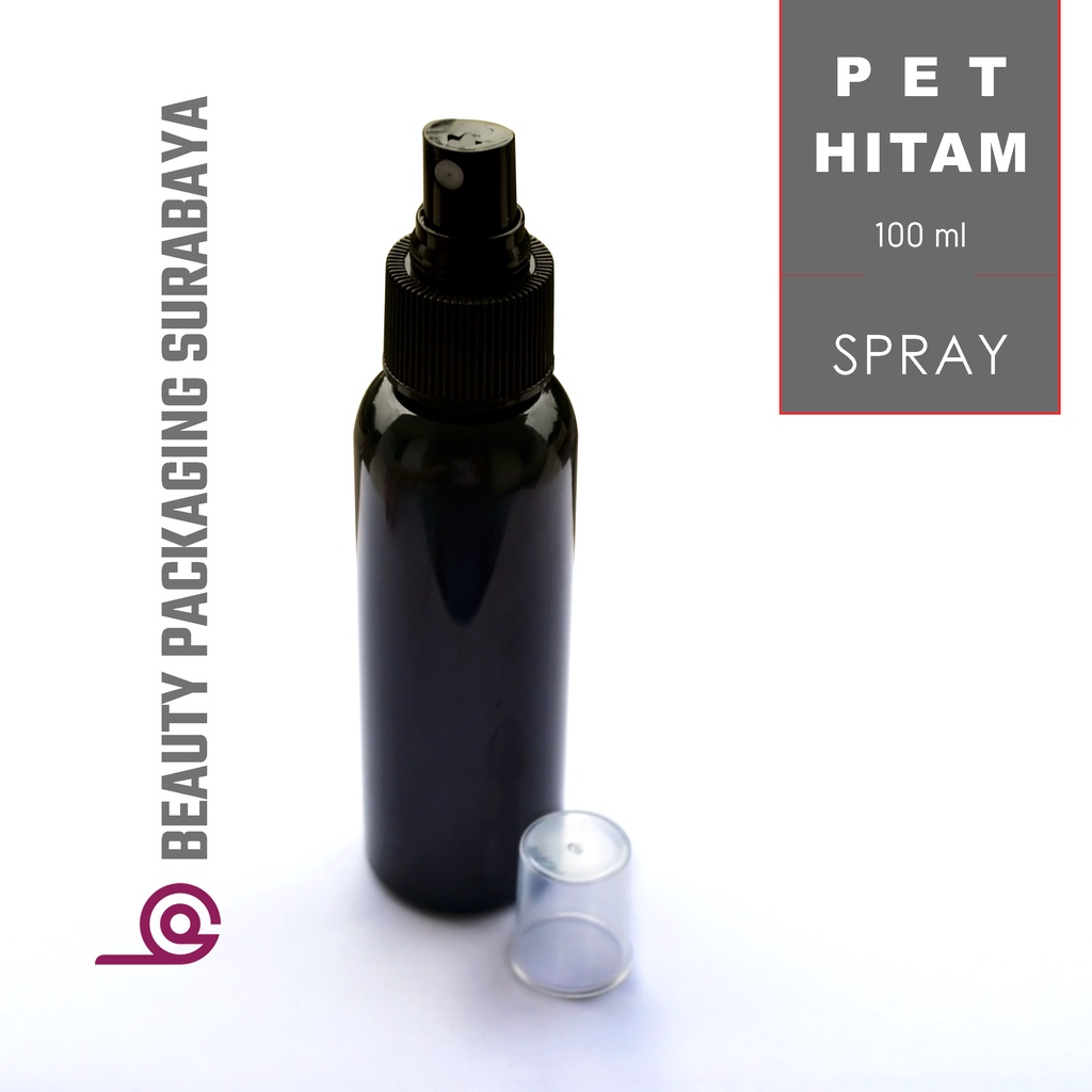 Botol plastik PET 100ml BR hitam tutup spray hitam