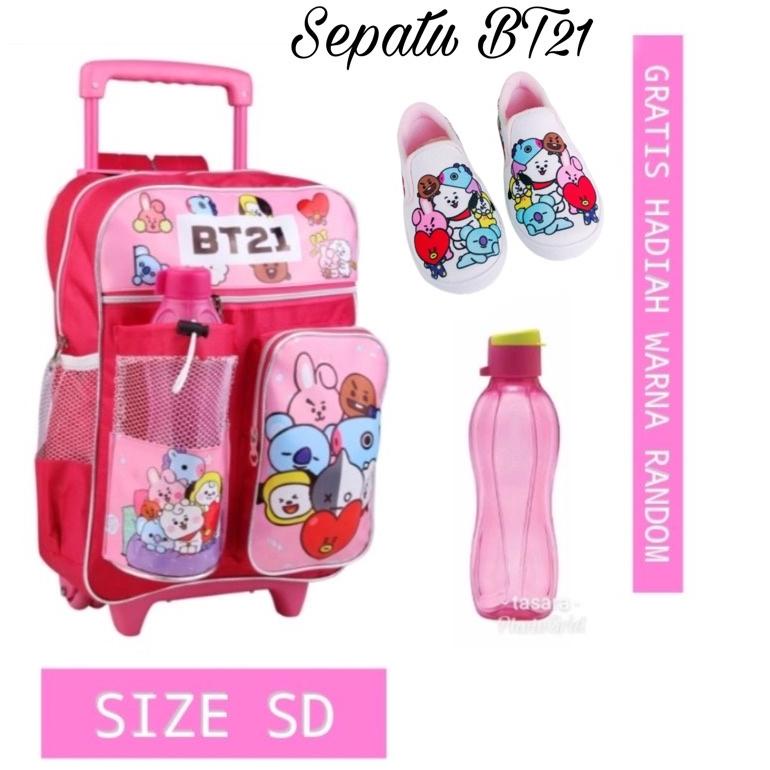 [N-T8T] ➸] [BONUS JAM]Tas Anak Ransel SD tas RODA tas Trolly Anak Perempuan Bt21tas dorong tas troli
