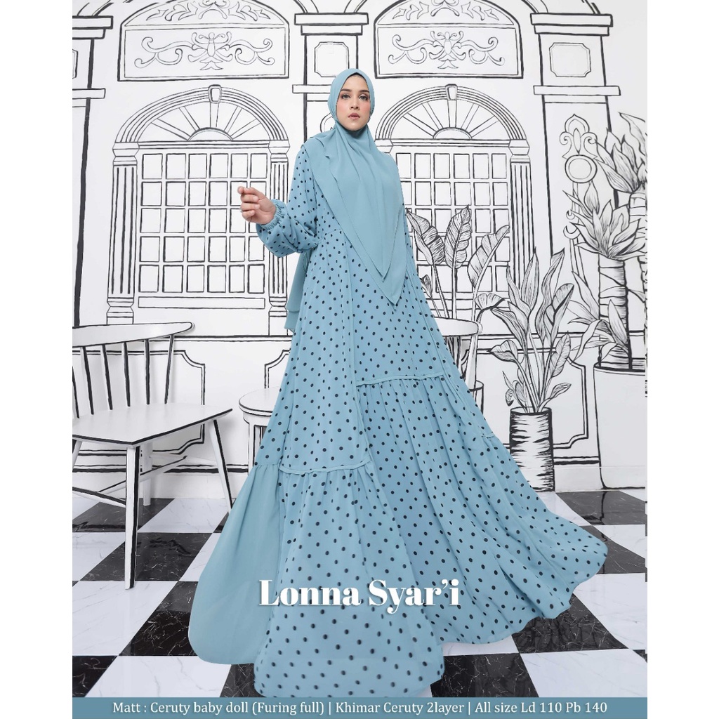 Khadijah Humaira Gamis Syari Ceruty Babydoll Lonna Polkadot