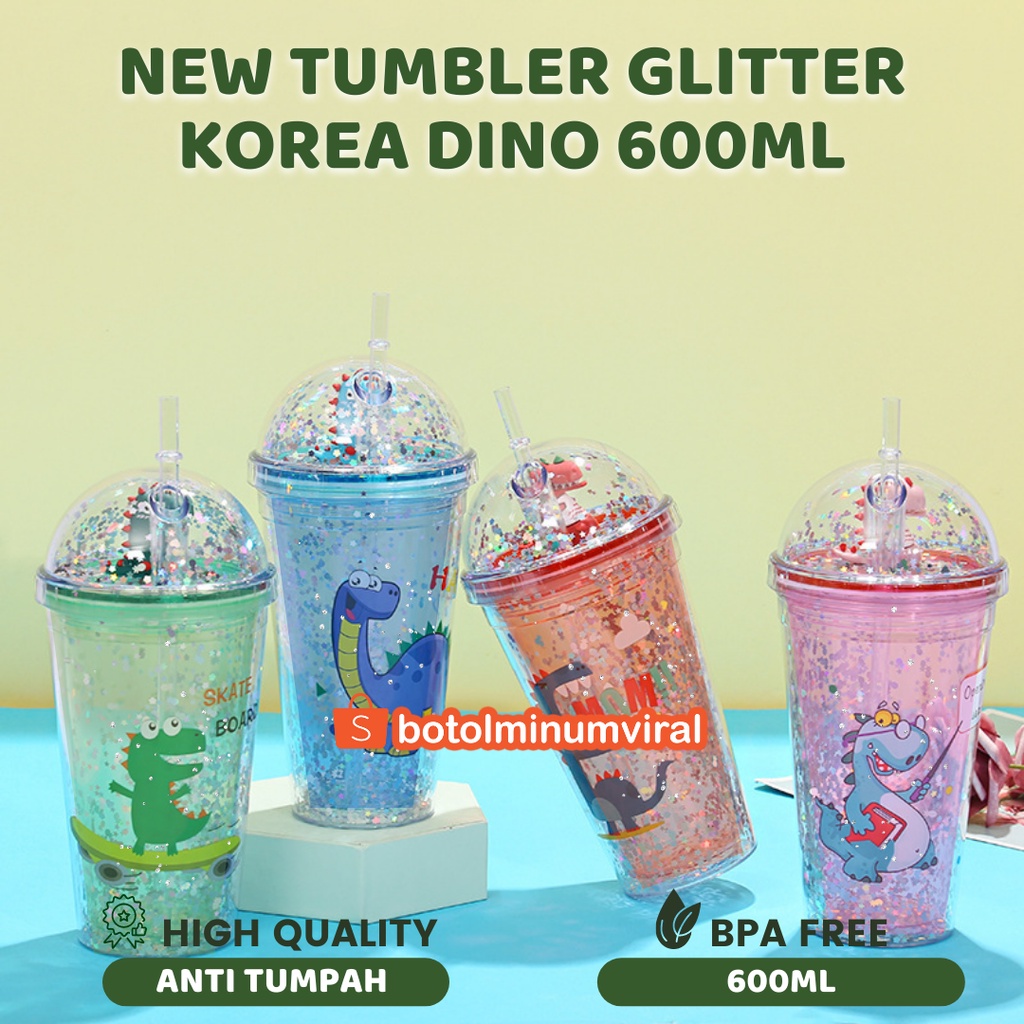 Botol Minum Glitter Tumblr Unicorn Dino Sedotan Viral Hadiah Aesthetic Premium Import