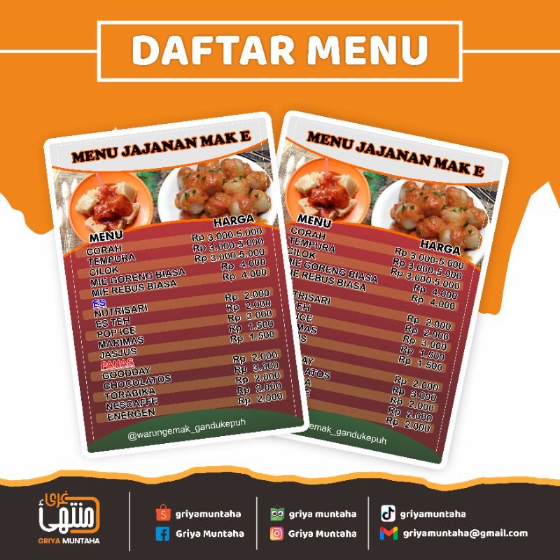 Jasa Desain Dan Cetak Daftar Menu BARCODE / QR Code