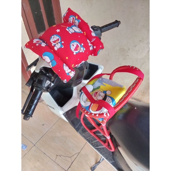 boncengan motor matic full lilit FREE SABUK PENGAMAN DAN BANTAL STANG / kursi rotan motor matic / dudukan anak motor matic / bangku rotan motor matic / dudukan anak depan / jok depan motor matic beat Vario scopy mio