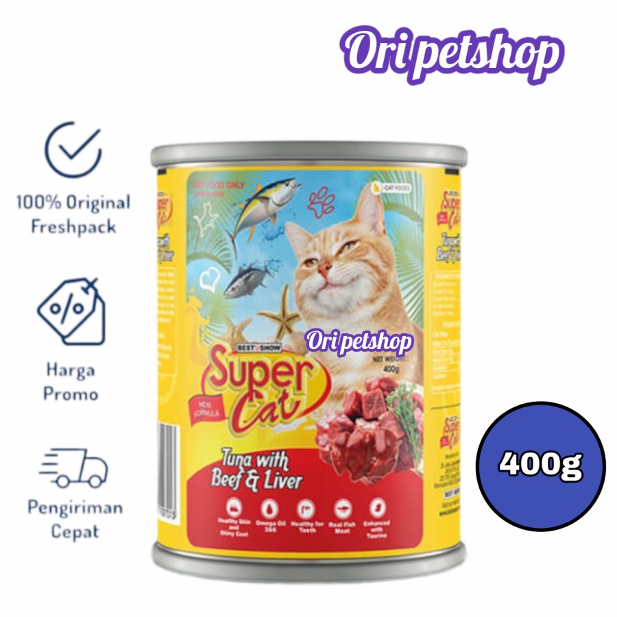 Supercat Kaleng Tuna Beef Liver Makanan Basah Wet Food 400g