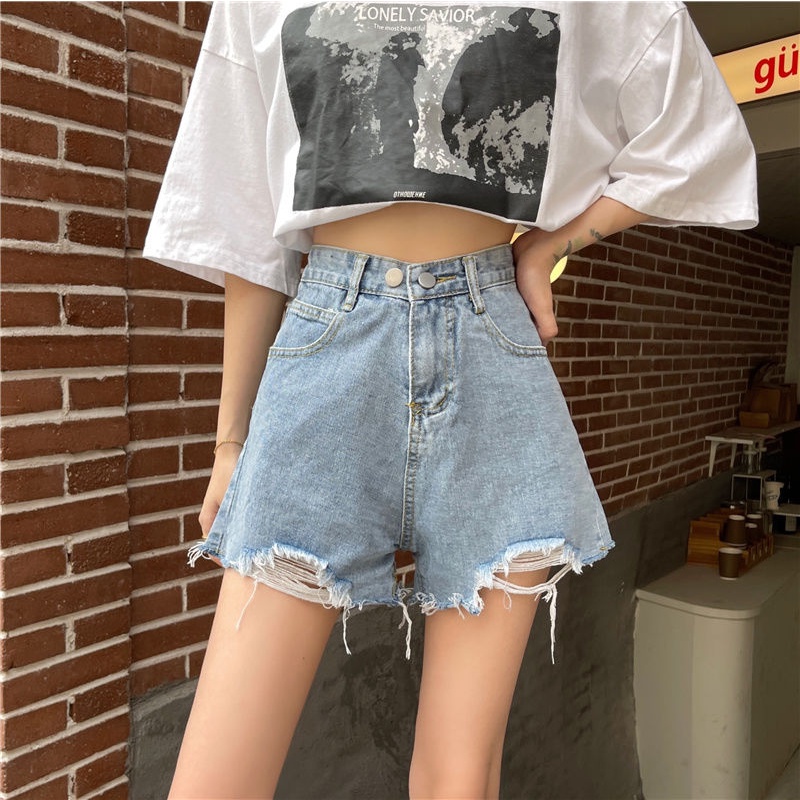 CEWEK_ID celana hotpants jeans wanita korea warna putih ripped snow hot pants Jens sobek wanita high waist Celana Denim Pants xl xxl sexy