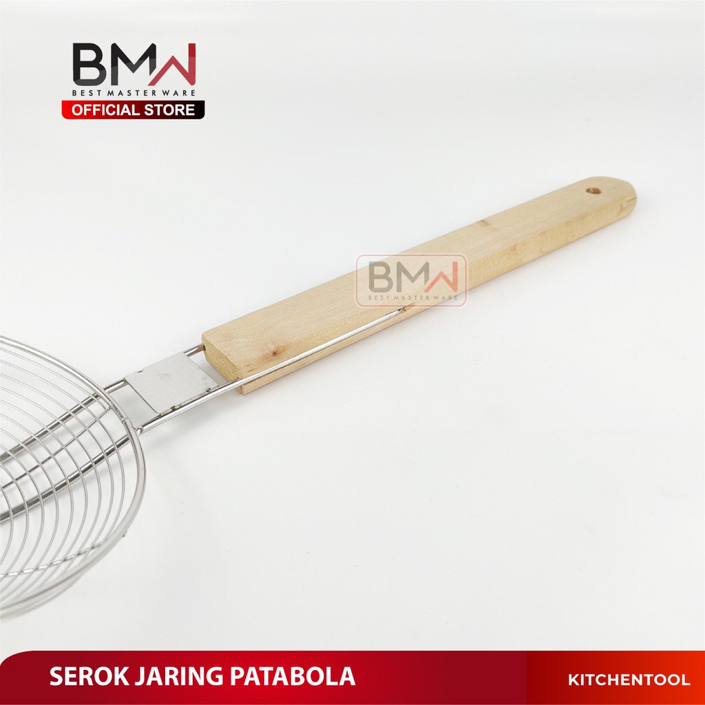 PROMO - Saringan Mie Gagang Kayu Stainless Steel Jumbo Tebal /  Serokan Serok Minyak / Serok Parabola Saringan Serbaguna / Saringan Kerupuk  Gagang Kayu