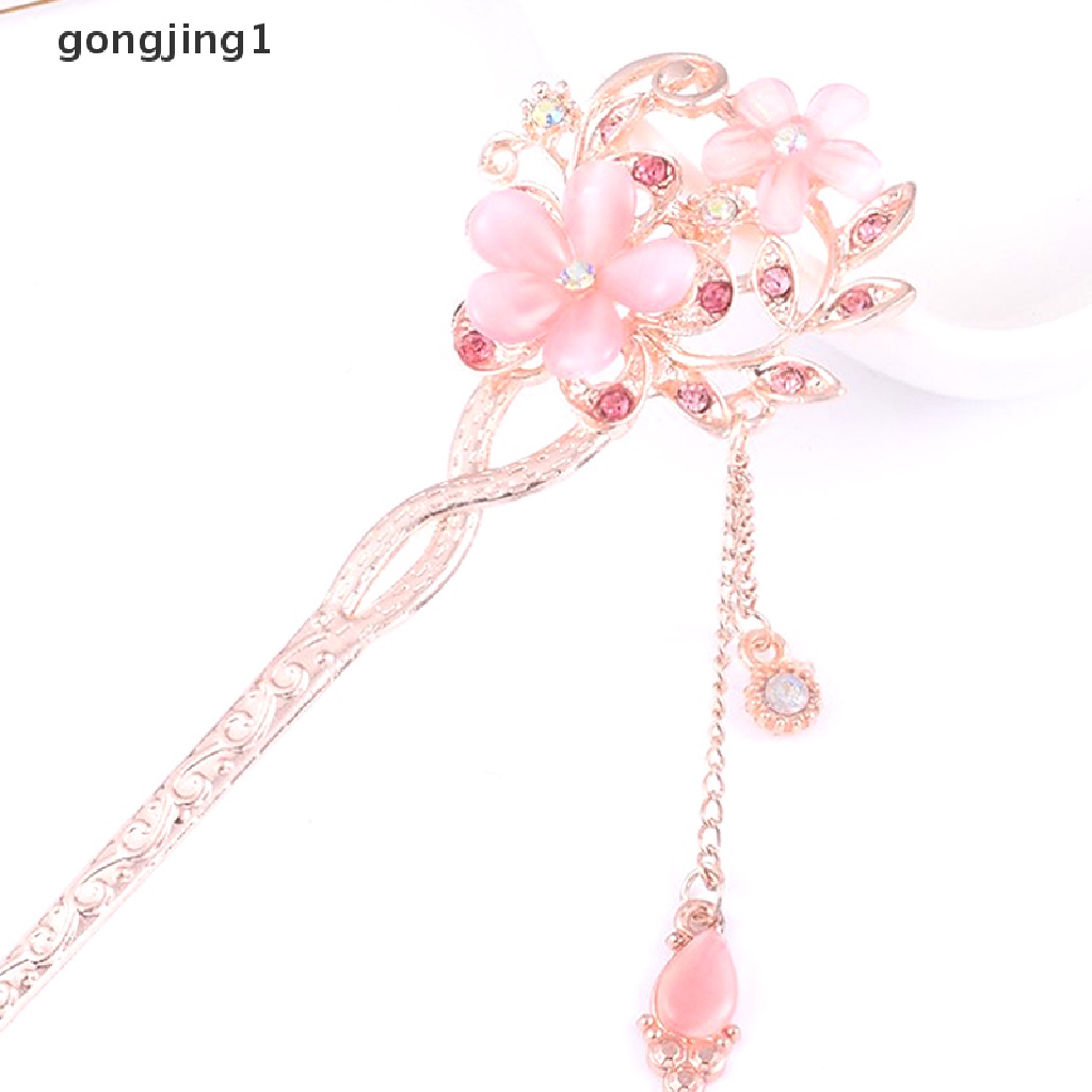 Ggg Pin Rambut Batu Mata Kucing Cat Eye Double Flower Rhinestone Hair Stick Hair Clip ID