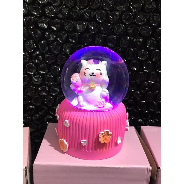 bola kristal salju lampu snowball  kado dgn karakter cat kucing hokki keberuntungan