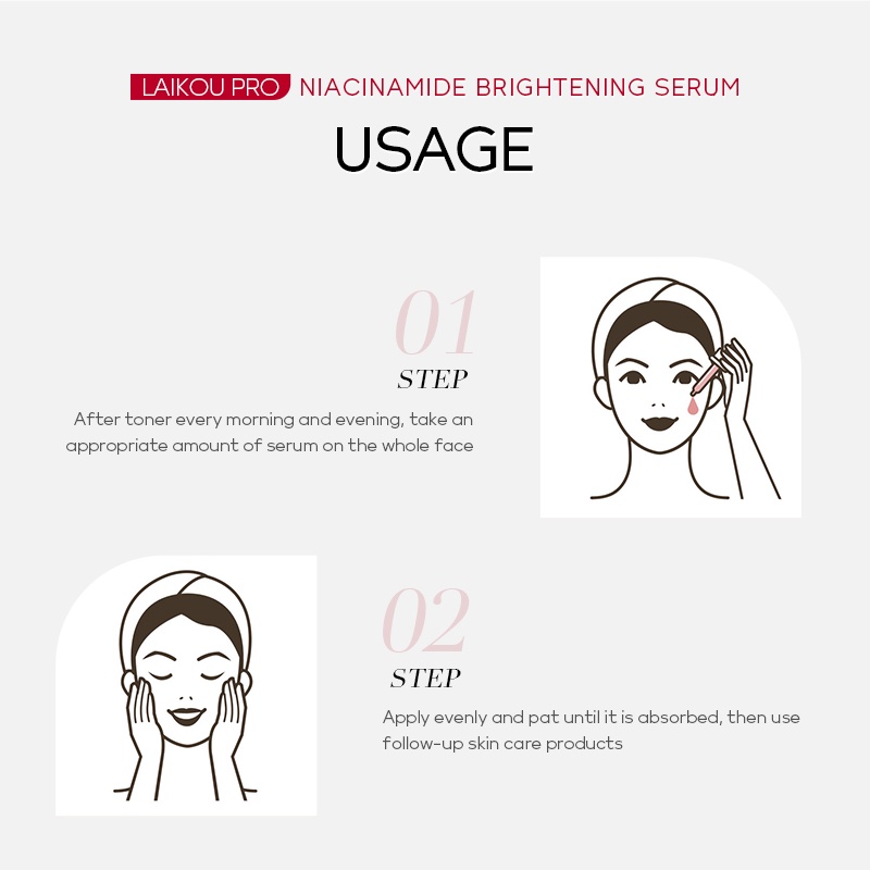 LAIKOU Pro 10% Niacinamide Face Serum Memudarkan Noda Glowing Essence Mengurangi Kerutan 17ml