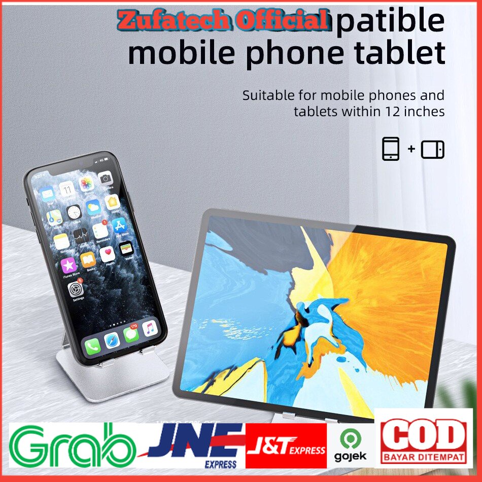 ACCEZZ Smartphone Tablet Stand Holder Bahan Aluminium - S3 - Silver