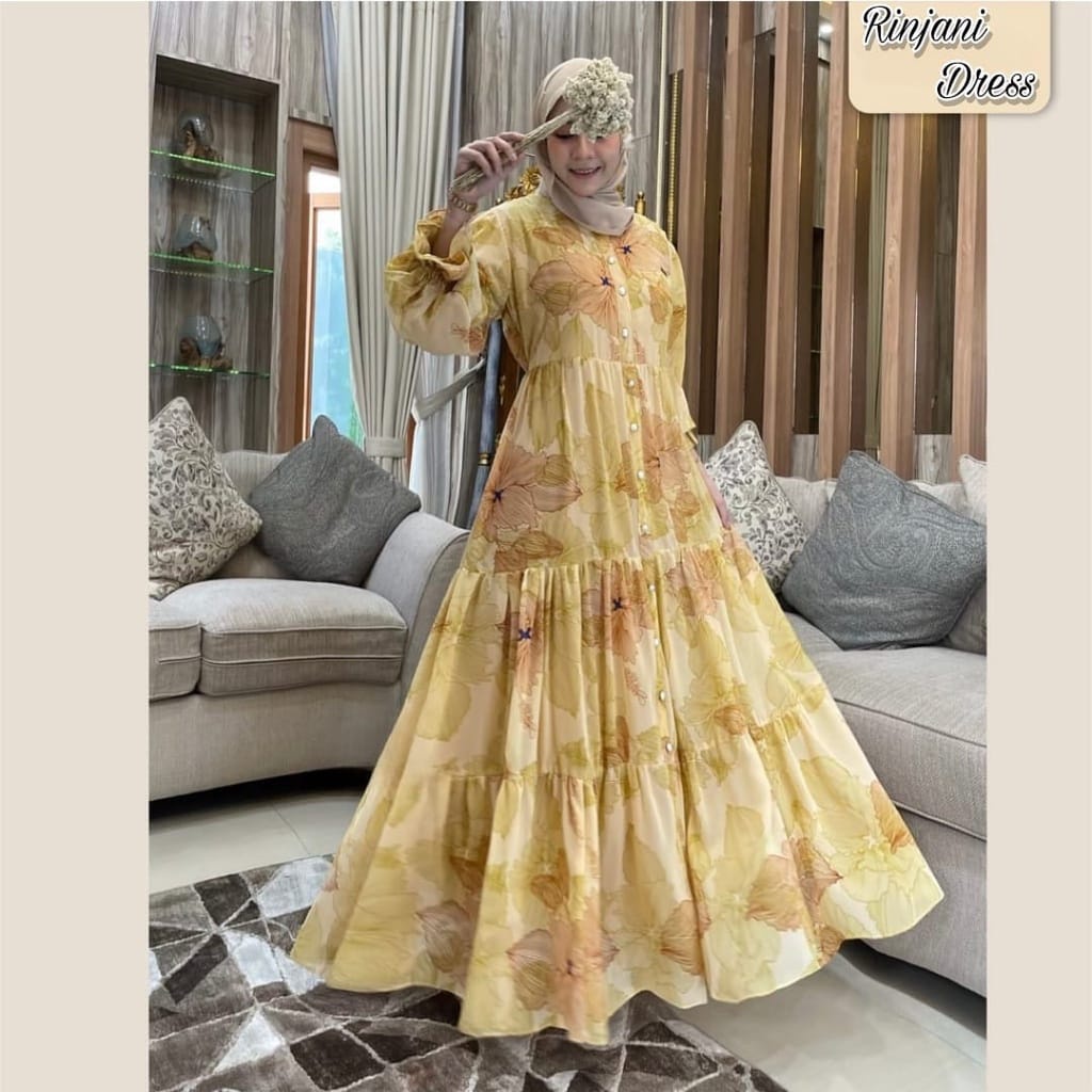 Rinjani Dress Kondangan Gamis Ceruty Babydoll Baju Wanita Kekinian Busana Muslim Wanita Terbaru Gamis Jumbo Lengan Balon