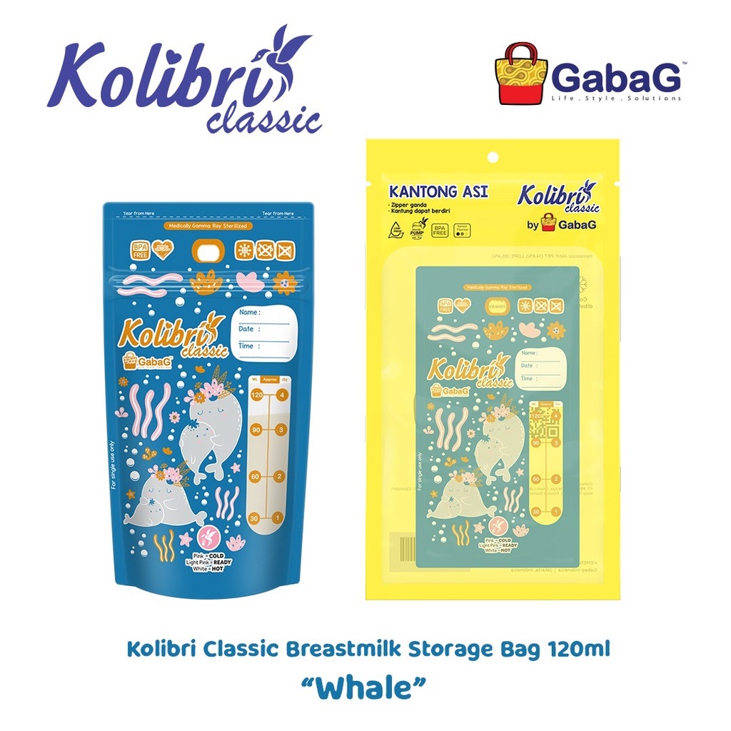 Gabag Kolibri Classic Kantong Asi ASIP Breast Milk Bag  120 ml/ Ayam Koening/ Honey Bear Edition/ Girl Edition/ Boys Edition/ Whale Edition/ Milky Cow