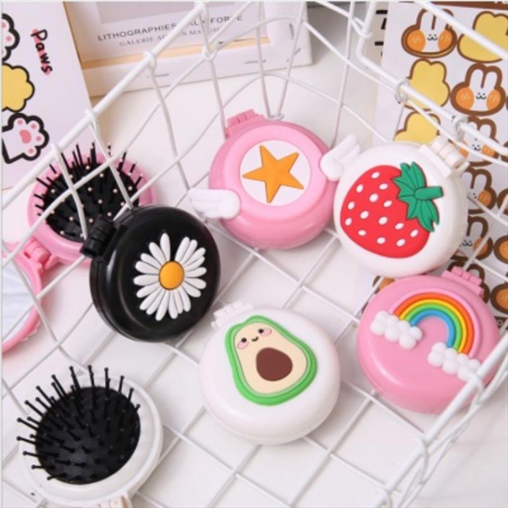 Sisir Rambut Cermin Lipat Karakter Lucu Unik