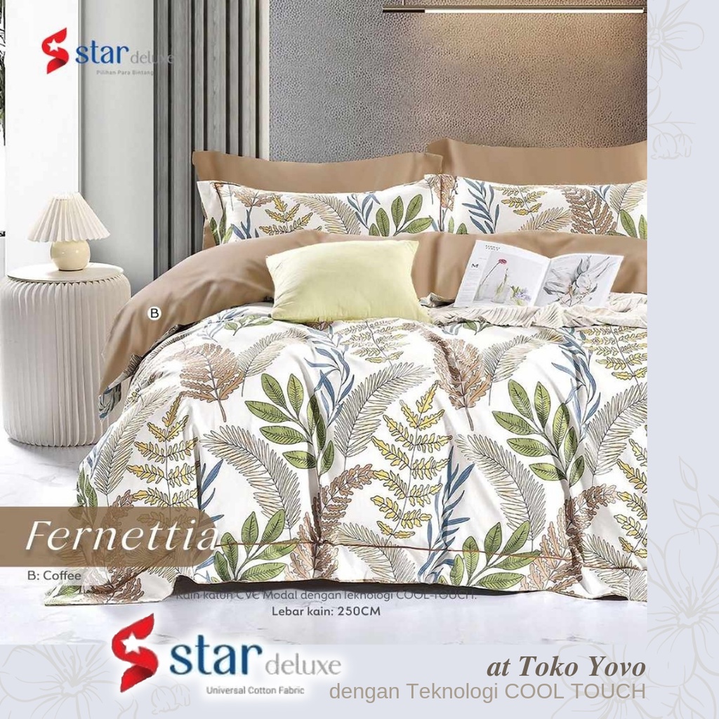 Sprei Katun Halus Star Fernettia Daun Putih Coklat Brown White Seprei