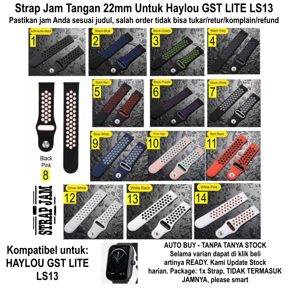 Tali Jam Untuk Haylou GST Lite LS13 22mm - Strap NKL Silikon Sporty Berlubang