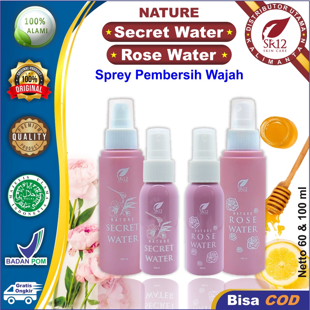 Facial Spray SR12 | Nature Secret Water &amp; Nature Rose Water | Netto 60ml | Spray Wajah | Facial Mist