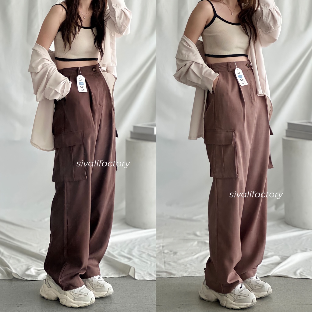 SIVALI Joan Cargo Pants - Highwaist Loose Cargo - Celana Kargo Wanita - Baggy Pants