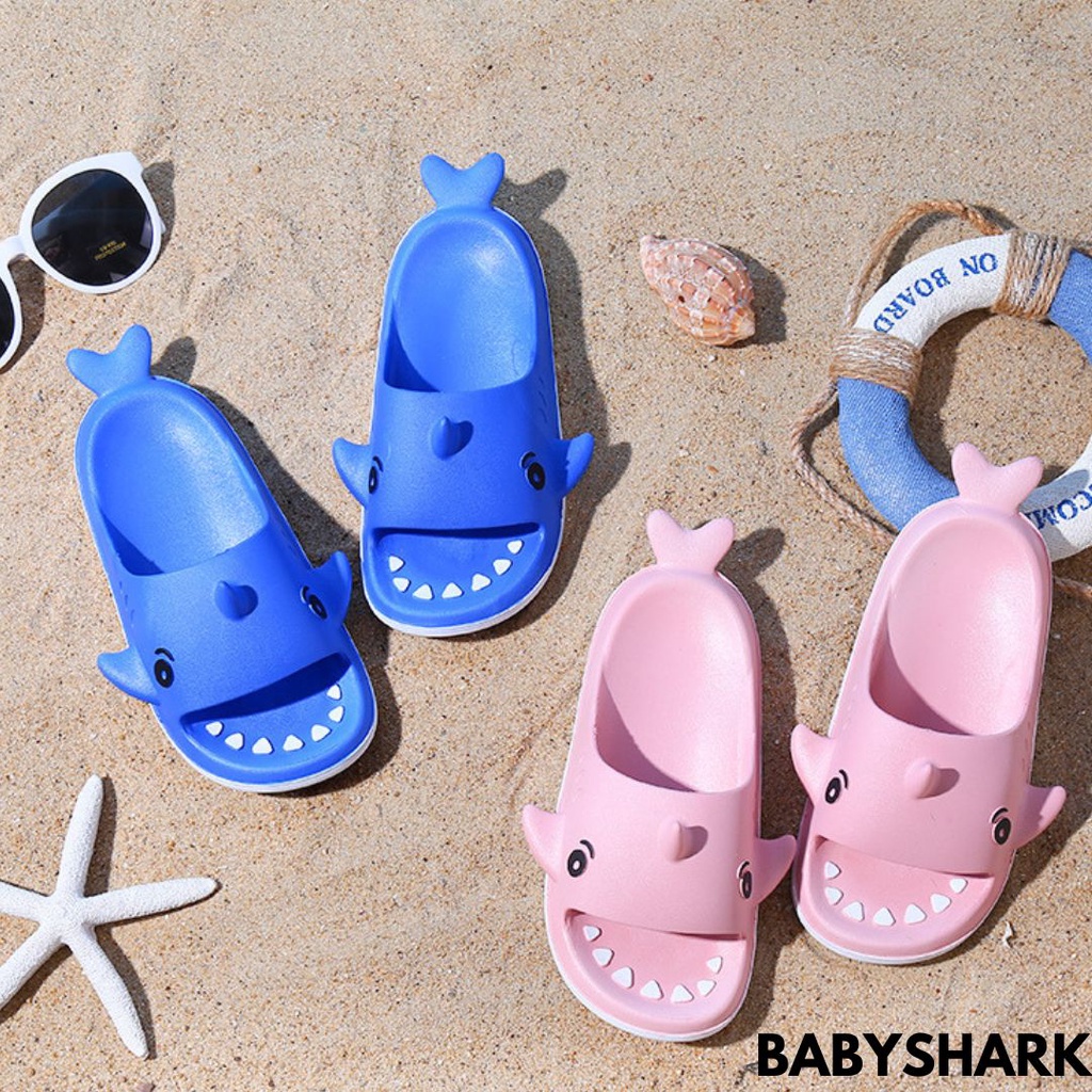 SANDAL SELOP ANAK-ANAK HIU LUCU KARTUN FAVORIT ANAK IMPORT BAHAN RUBBER BABYSHARK