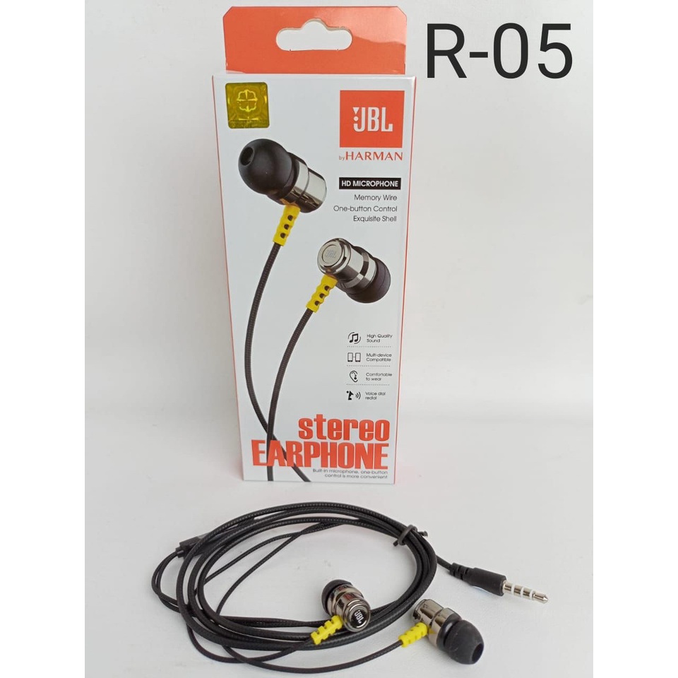 Handsfree METAL BASS R-05 Headset Earphone R05 In-Ear Deep Rich Bass Metal Wired Original