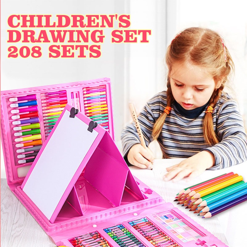 Crayon Anak Pengasah 208pcs Set Alat Menggambar Melukis Anak-anak Crayon Cat Air Pensil