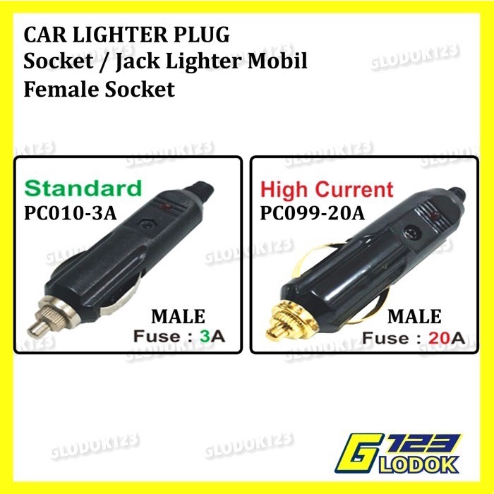 Plug Jack Car Lighter Soket Colokan Mobil Jantan Male LED Fuse 12V 24V