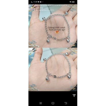 Gelang tangan/ kaki anak dan bayi rantai nori olimpic 4 mainan bel silver 925 lapis emas putih-  perhiasan perak 925 berlapis emas