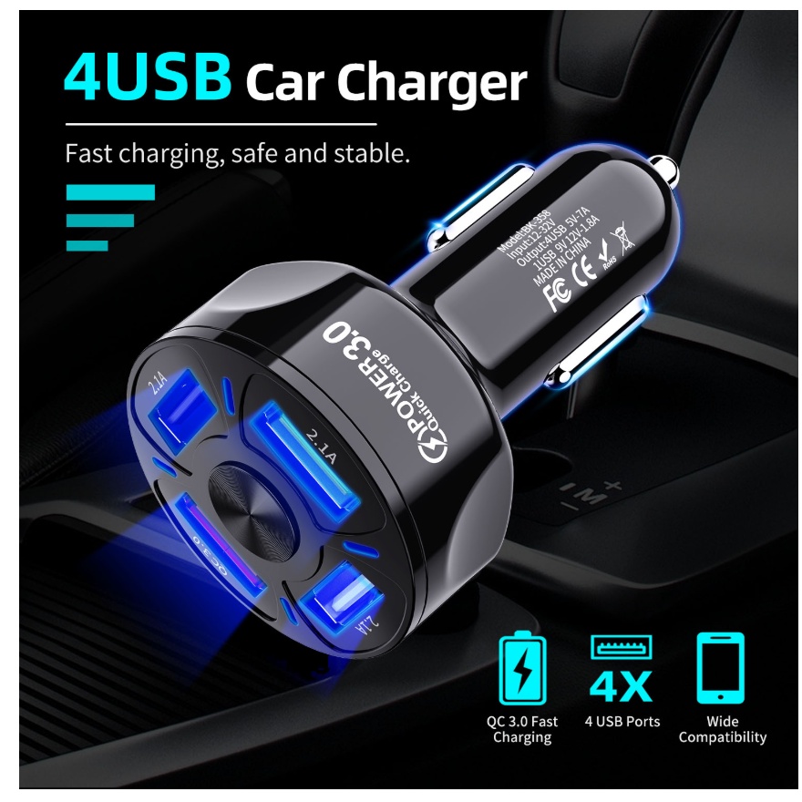 (COD)Car Charger Fast Charger- 2/3/4/5/6 Port USB QC 7.0 Dan Type C