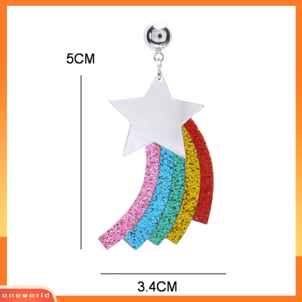 [WONE] Bintang Rainbow Sequin Pendant Ear Stud Earrings Wanita Brinco Hadiah Perhiasan Pesta