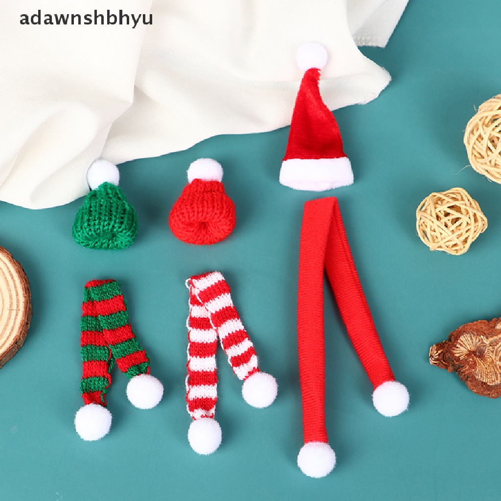 Adawnshbhyu 4 Pcs Bergaya Xmas Mini Syal Dan Topi Dekor Boneka Pakaian Aksesori Hiasan Kepala Mainan ID