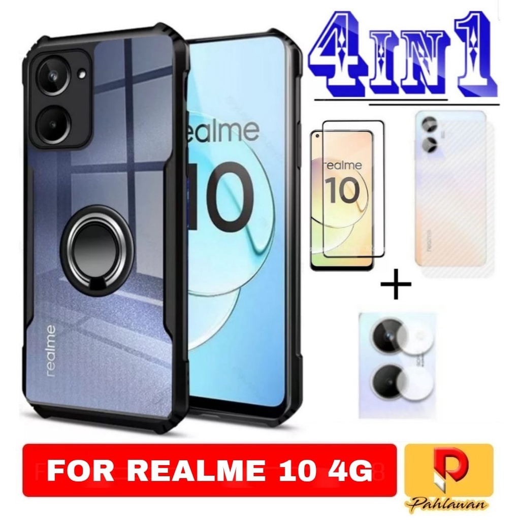 PAKET 4 INC 1 Case REALME 10 4G 2022 New Edition trasparan RINKG - REALME 10 4G