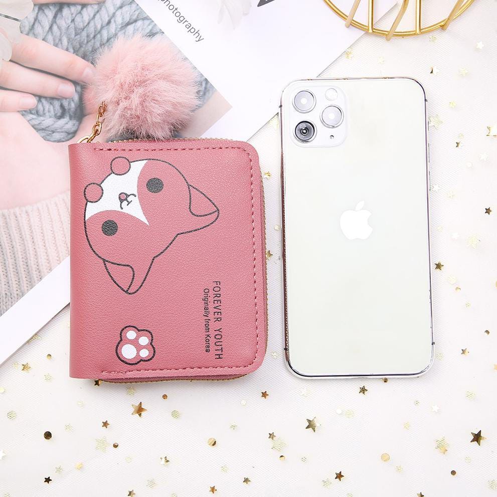 Dompet Koin Mini Wanita + Pom2 Motif Cat Cute Fashion Trendy Fashion Wallet ACC