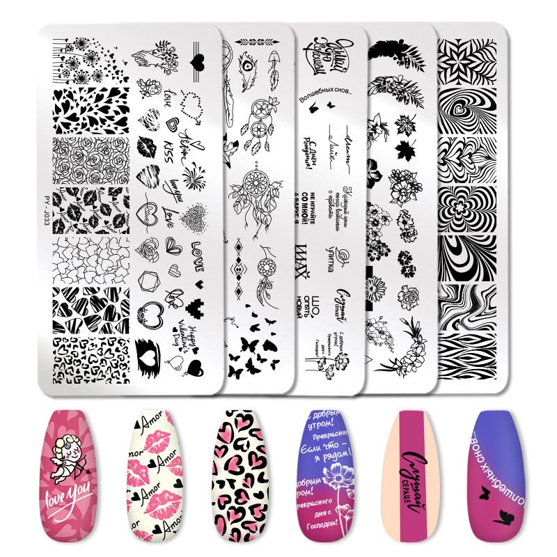 Nail Stamp Set Template/Manicure Transfer Template Stencil Motif Geometri Stempel Kuku Nail Stamp Nail Plate Tulisan Untuk Nail Art